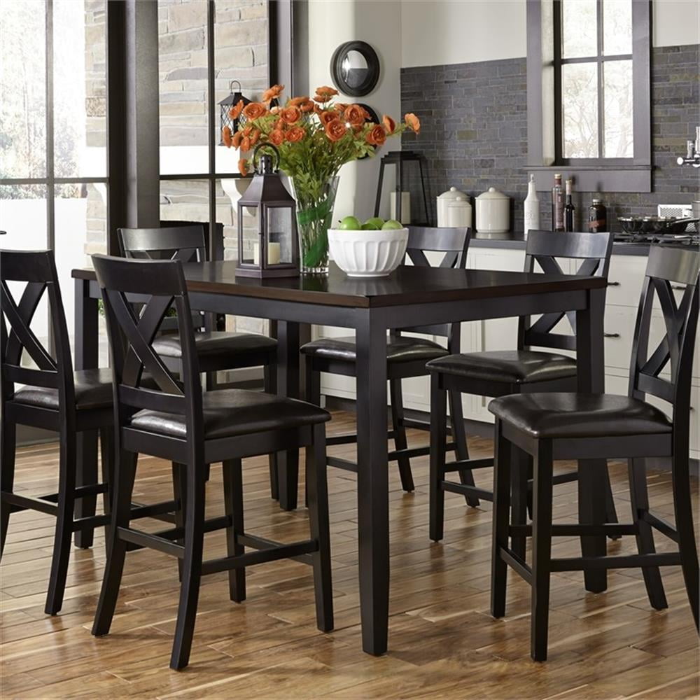 Thornton Black and Brown 7-Piece Rectangular Gathering Table Set