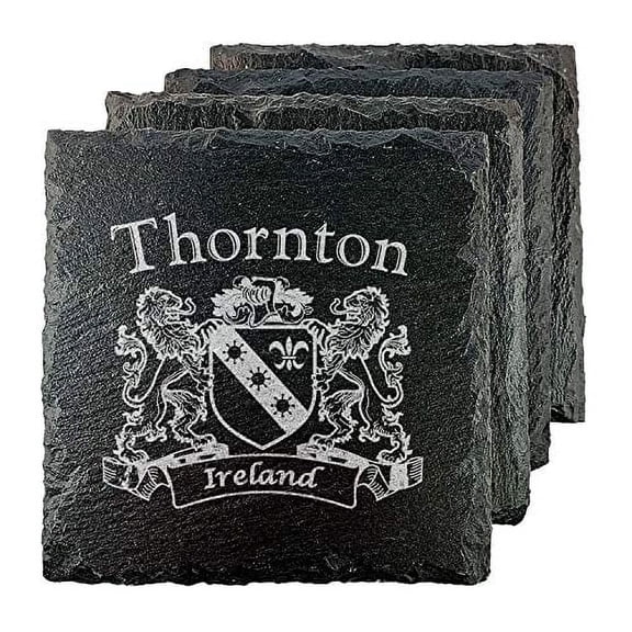 Thornton Irish Coat of Arms Slate Coasters - Set of 4