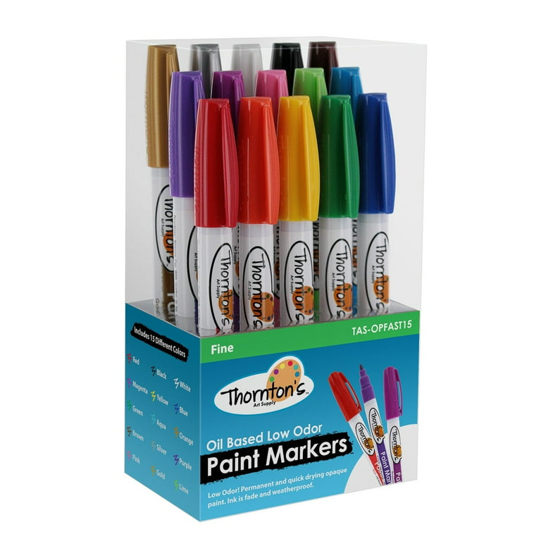 Thornton's Art Supply Oil-Based Paint Marker, Assorted Colors, Set of 15,  Choice of Size 