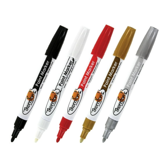 Thornton's Art Supply Oil-Based Paint Markers, Medium Point, Assorted with Metallics, Set of 5
