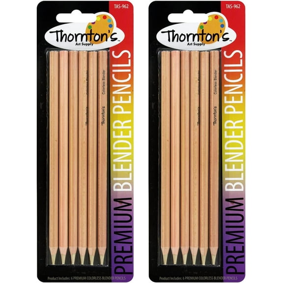 Thornton's Art Supply Premium Colorless Blender Pencil 12 Count Wax Based for Drawing Sketching Blending Shading Softening Artwork