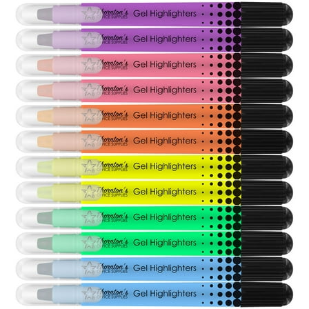 Thornton's Art Supply Twist-Retractable Highlighter, Gel, Assorted Colors, 12 Count, 12 Pack
