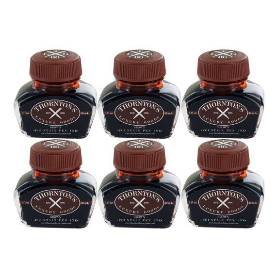 Thornton's Luxury Goods Fountain Pen Ink Bottle, 30ml, Pack of 12, Brown