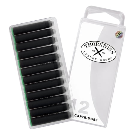 Thornton's Luxury Goods Short Standard International Fountain Pen Ink Cartridges Green Ink Pack of 12 Refills for Classic Calligraphy Pens Compatible With All Brand Neutral PH Smooth Flow Re-Closable