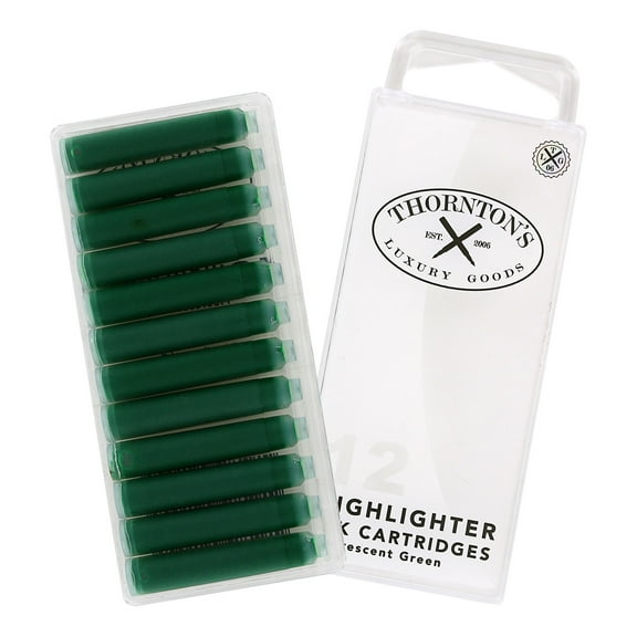 Thornton's Luxury Goods Short Standard International Fountain Pen Ink Cartridges Highlighting Green Ink Pack of 12 Refills for Classic Calligraphy Pens Compatible With All Brand Neutral PH Smooth Flow