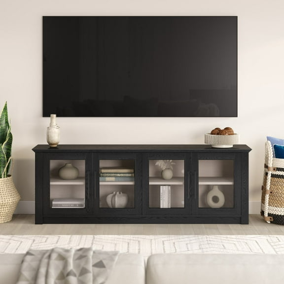 Thornwell Rectangular TV Stand for TV's up to 78" with Glass Doors in Black Grain/Alder White