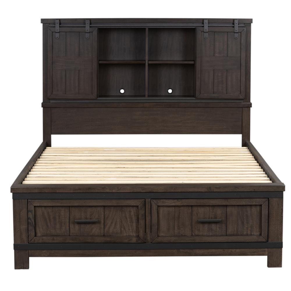 Rustic Brown King Bookcase Bed with Storage Drawers
