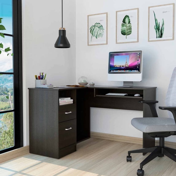 Thorpe Black L Shaped Computer Desk
