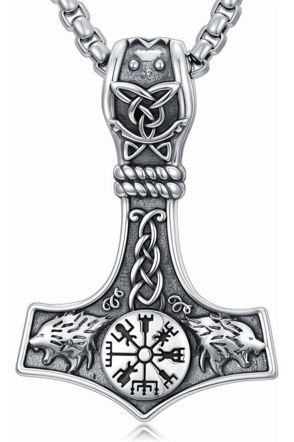 Thors Hammer Necklace 925 Sterling Silver Nordic Viking Mjolnir Necklace Norse Viking Jewelry Gift for Men-2