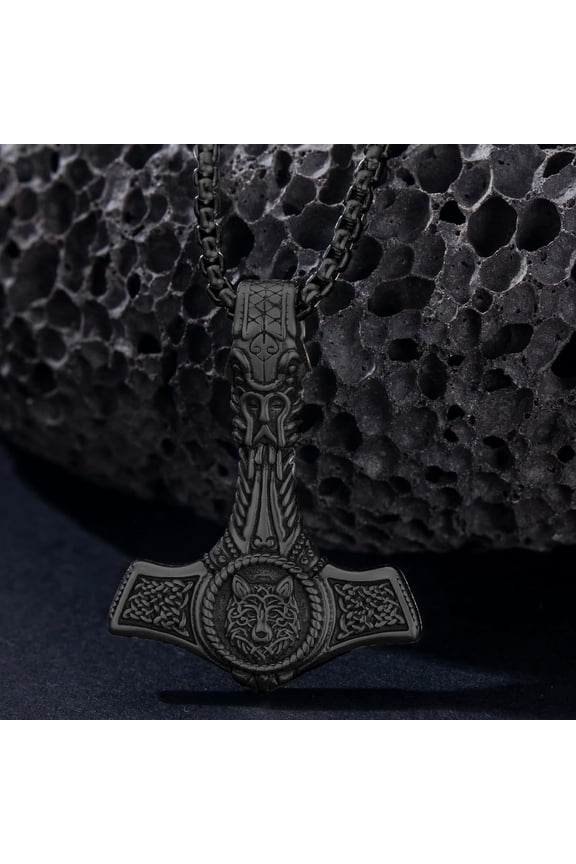 Thors Hammer Necklace Sterling Silver Celtic Knot Wolf Lion Raven Necklaces Viking Mjolnir Jewelry for Men