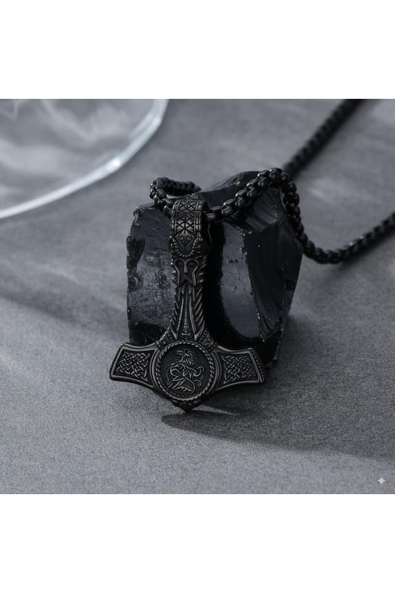 Thors Hammer Necklace Sterling Silver Celtic Knot Wolf Lion Raven Necklaces Viking Mjolnir Jewelry for Men