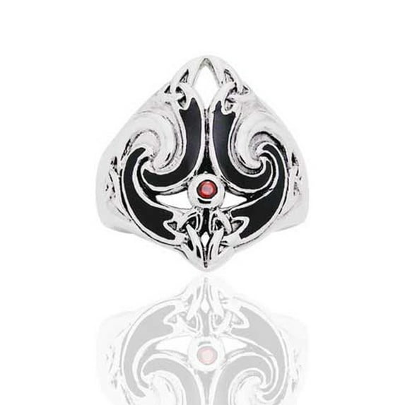 Thors Hammer Ring Celtic Knot Triskele Garnet Sterling Silver