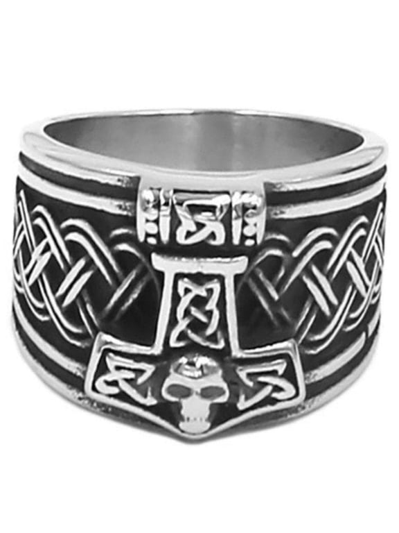 Thors Hammer Ring Mens Stainless Steel Viking Band