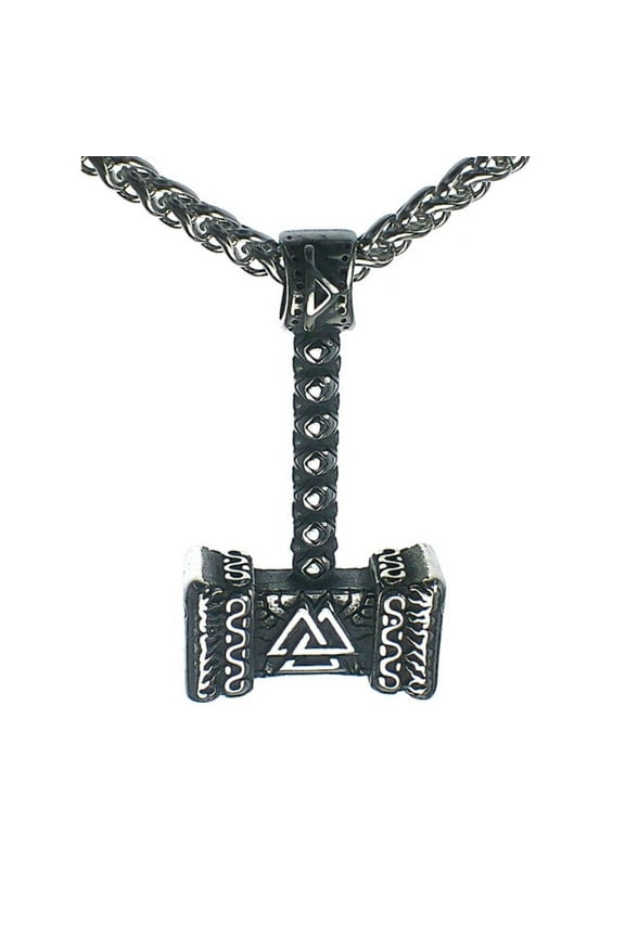 Thors Hammer Viking Necklace Stainless Steel Norse Mjolnir Valknut Pendant
