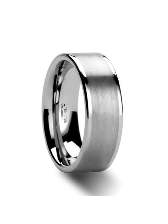 Aires Tungsten Carbide Men’s Wedding Band, Flat Brushed Center, Polished Edges, 6mm, Size 4