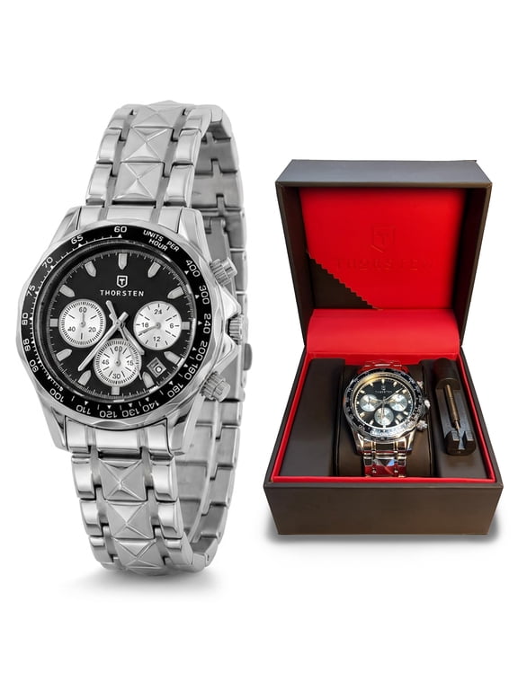 Count Mens Watches – Chronograph Watch with Black Dial & Silver Band, Black Watches for Men, 3ATM Waterproof, 44.5mm Bold Case