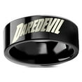 thumbnail image 1 of Thorsten Daredevil | Tungsten Rings for Men | Tungsten | Comfort Fit | Custom Engraving | The Man Without Fear Superhero Symbol Engraved Black Tungsten Ring - 8mm, 1 of 6