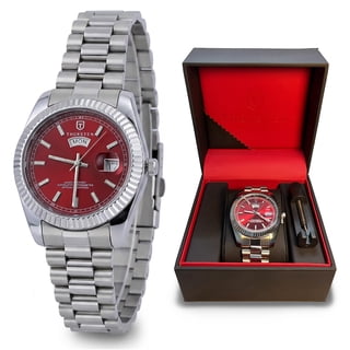Thorsten GUIAME Mens Watches – Analog Watch with Red Dial & Silver Band, Unique Watches for Men, 3ATM Waterproof, Dress Watches for Men, 40mm