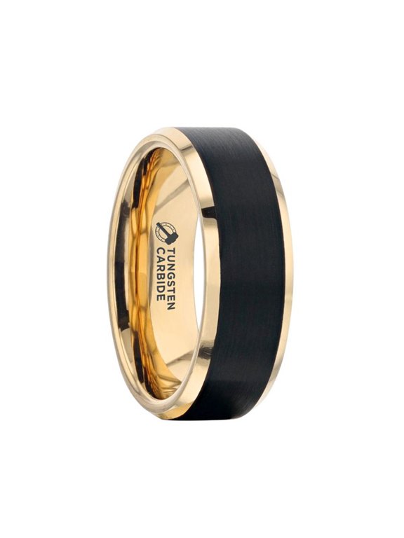 Thorsten Gold Plated Tungsten Polished Beveled Ring with Brushed Black Center -6mm or 8mm - GASTON
