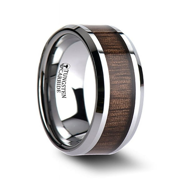 Thorsten HALIFAX Tungsten Carbide Wedding Band With Bevels And Black Walnut Wood Inlay