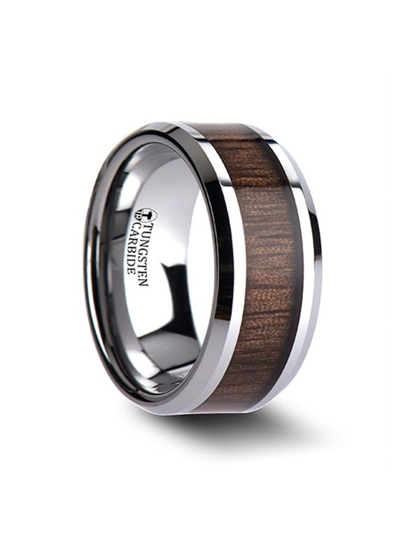 HALIFAX Tungsten Carbide Wedding Band With Bevels And Black Walnut Wood Inlay