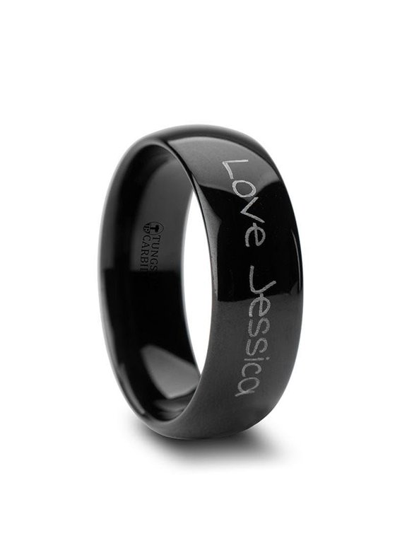 Thorsten Handwritten Engraved Black Tungsten Ring Size 8, 8mm