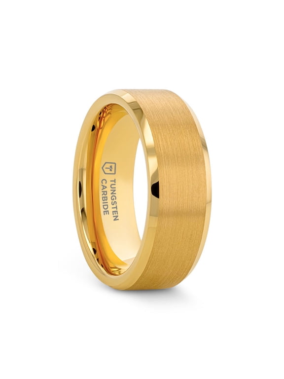 HONOR Gold-Plated Tungsten Beveled Polished Edges Flat Ring - Ring Size 5, Band Width 6mm