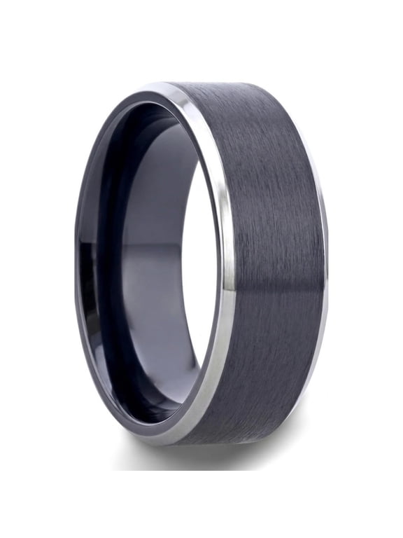 Infinity Black Tungsten Men’s Wedding Band, Polished Finish, Beveled Edges, 12mm, Size 13.5