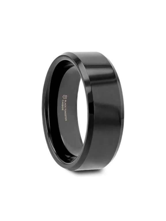 Infinity Black Tungsten Men’s Wedding Band, Polished Finish, Beveled Edges, 7mm, Size 10