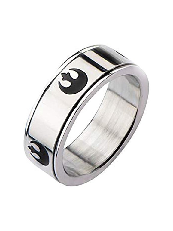 Jewelry | Titanium Rings for Men | Lightweight Titanium | Comfort Fit | Star Wars Rebel Alliance Symbol Stainless Steel Spinner Ring - 8mm