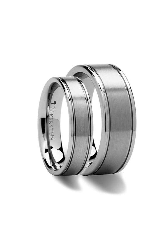 MATCHING Rings Set Flat Satin Finish Tungsten Carbide Ring