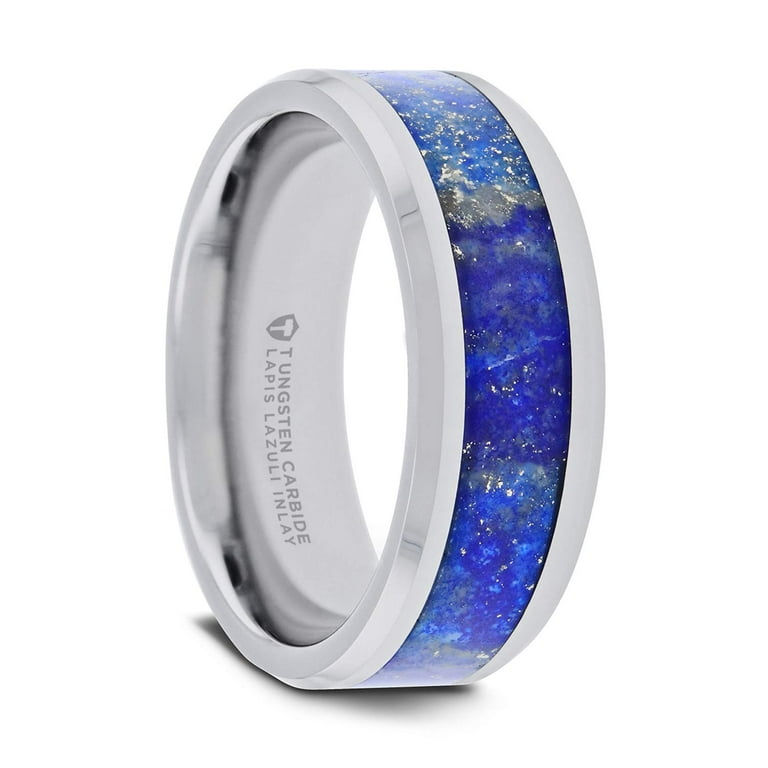 Thorsten OSIAS Tungsten Wedding Band with Blue Lapis Inlay & Beveled Edges - 8mm Thorsten OSIAS Tungsten Wedding Band with Blue Lapis Inlay & Beveled Edges - 8mm