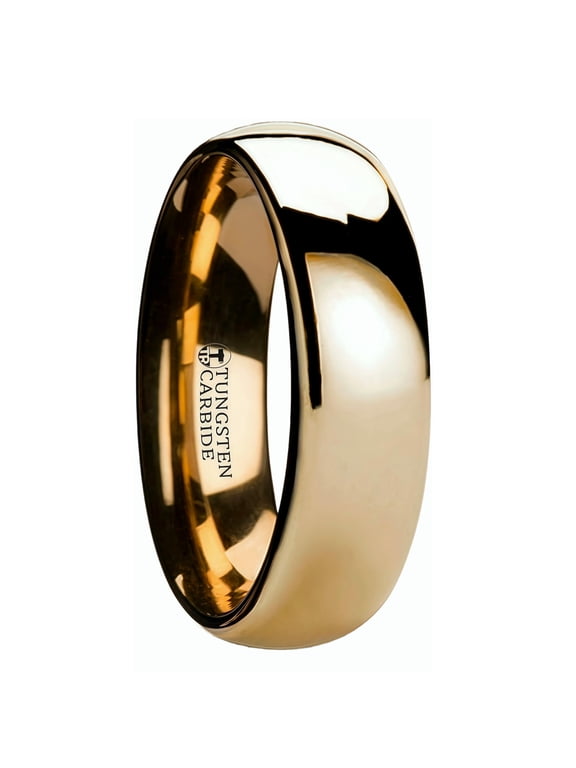 Oro Gold-Plated Tungsten Carbide Men’s Wedding Band, Classic Domed Profile, 6mm, Size 4