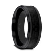 Thorsten Oxyn Black Titanium Men s Wedding Band, Black Carbon Fiber Inlay, Beveled Edges, 8mm, Size 9