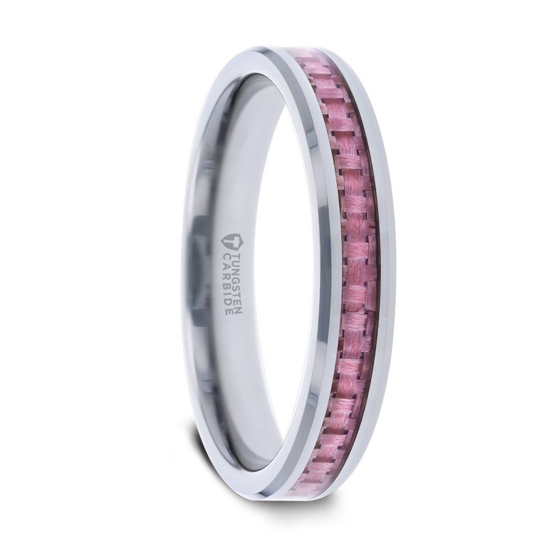 Tungsten Ring Pink Carbon Fiber Inlay