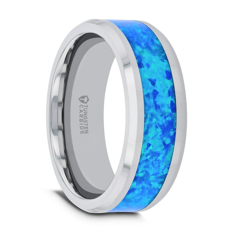 Thorsten QUASAR Tungsten Wedding Band with Blue Green Opal Inlay - 4mm - 10mm