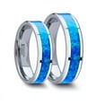 thumbnail image 1 of Thorsten Quasar Matching Set Tungsten Wedding Band with Blue Green Opal Inlay - Widths 4mm 6mm 8mm 10mm, 1 of 2