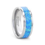 Thorsten Quasar Tungsten Carbide Men s Wedding Band, Blue Green Opal Inlay, Polished Finish, 8mm, Size 14