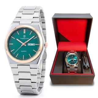 Thorsten Tradesman Mens Watches – Analog Watch with Green Dial & Silver Band, Green Watches for Men, Dress Watches for Men, 3ATM Waterproof, 40mm