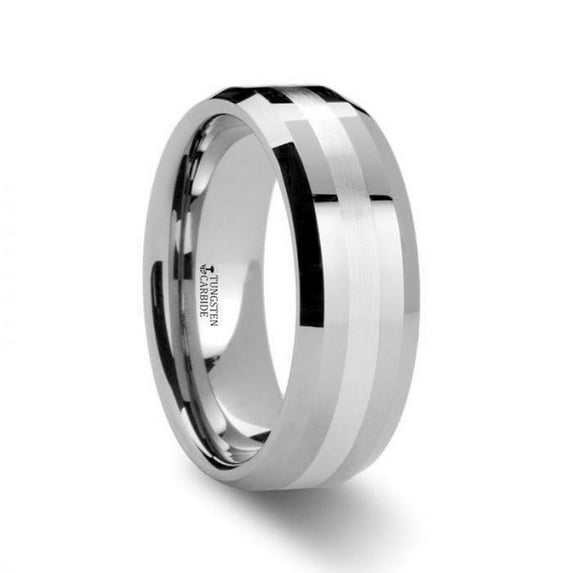 Thorsten VECTOR Silver Inlaid Beveled Tungsten Ring