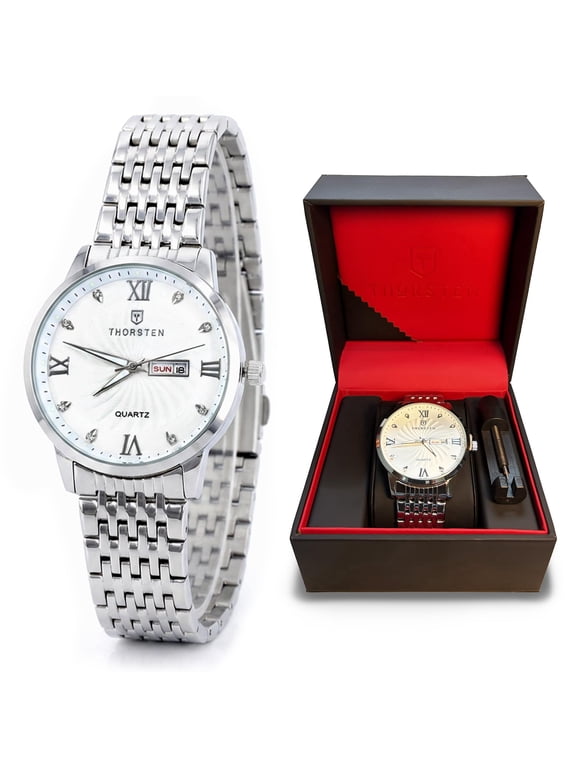 Valencia Mens Watches – Analog Watch with White Dial & Silver Band, White Watches for Men, Dress Watches for Men, 3ATM Waterproof, 44mm