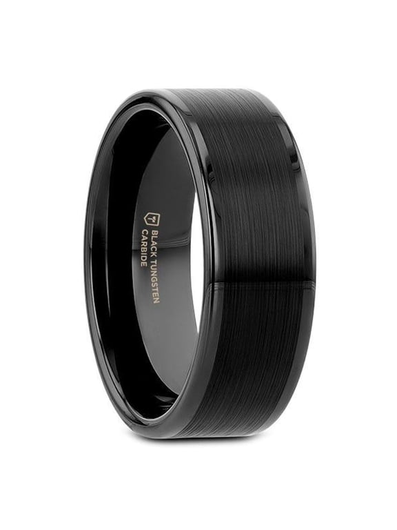 Vulcan Black Tungsten Carbide Men’s Ring – Flat Matte - Ring Size 9.5, Band Width 8mm