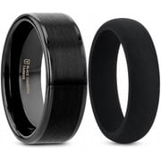 Thorsten Vulcan Black Tungsten Men s Wedding Band with Silicone Ring, Matte Brushed Finish, 10mm, Size 15