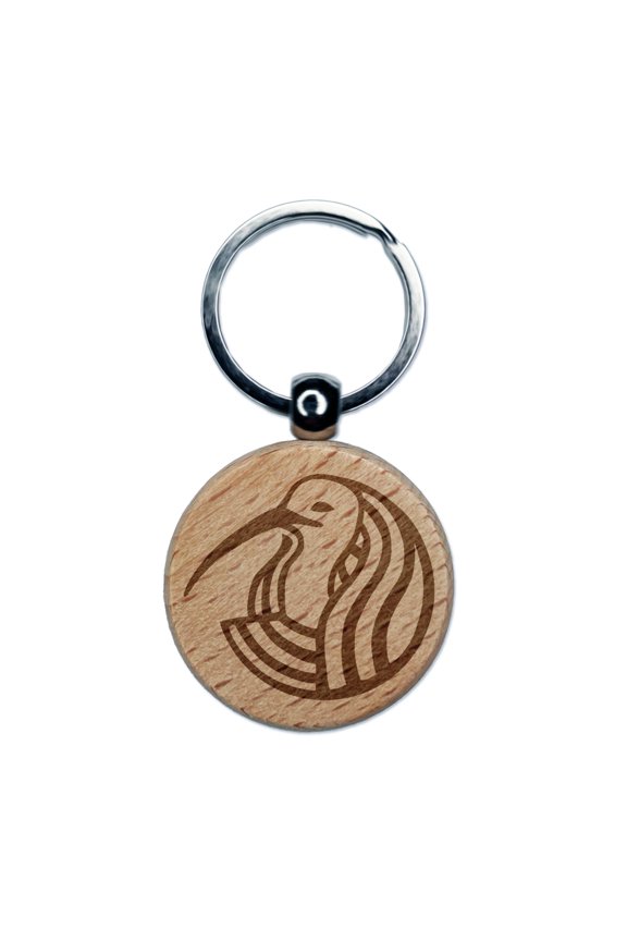 Thoth Head Egyptian God of Knowledge Round Keychain Charm Tag - Engraved Wood