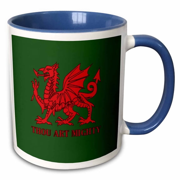 3drose, Thou Art Mighty Red Dragon Welsh Rugby, 11oz Two-tone Blue Mug