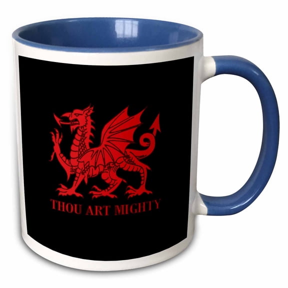 3drose, Thou Art Mighty Red Dragon Welsh Rugby, 11oz Two-tone Blue Mug