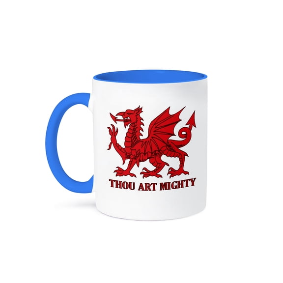 3drose, Thou Art Mighty Red Dragon Welsh Rugby, 11oz Two-tone Blue Mug