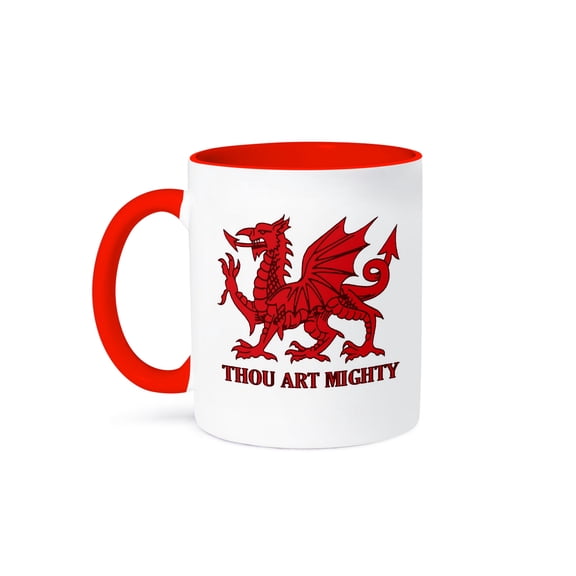 3drose, Thou Art Mighty Red Dragon Welsh Rugby, 11oz Two-tone Red Mug
