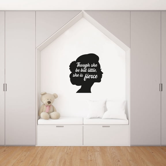 Though She Be But Little, She Is Fierce - Motivational Inspirational Quote Young Lady Silhouette Vinyl Wall Art Wall Sticker Wall Decal Home Room Decoration Decal Kids Room Décor Size (10x8 inch)