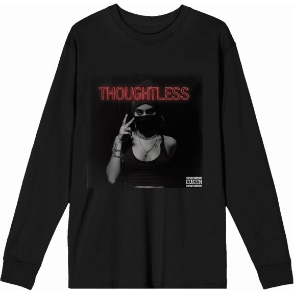 Thoughless Album Cover Masked Woman Adult Black Crew Neck Long Sleeve Tee-Small